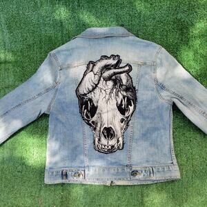 Upcycled Denim Jacket w/ Large Skull Applique